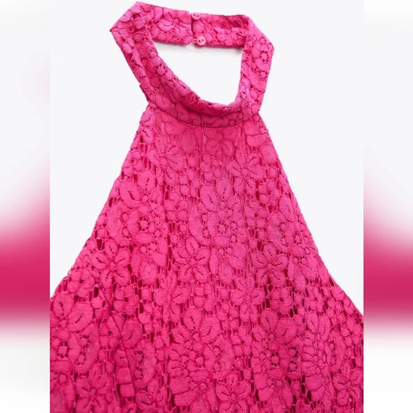Zara *  Pink Lace Halter Midi Dress Size S and L - Picture 2 of 16